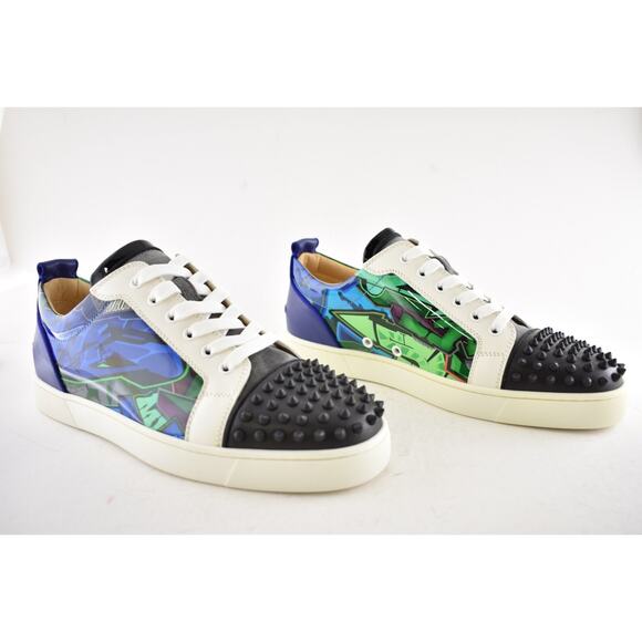 Christian Louboutin Louis Junior Spikes Orlato Flat Black Blue Low Sneaker 44 11 - Picture 3 of 14